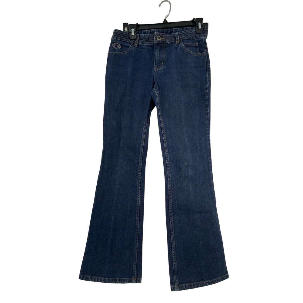 Harley‎ Davidson Womens Bootcut Jeans Embellished Pockets Dark Wash Size 4